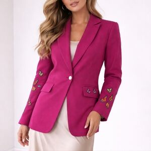 Vibrant Fuchsia Butterfly Embroidered Blazer